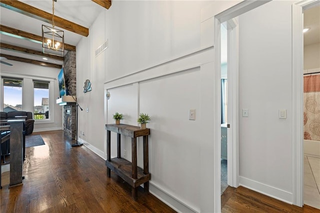 227 SW Eagles Ridge Dr, Blue Springs, MO 64014 - corridor with wood finished floors and beam ceiling