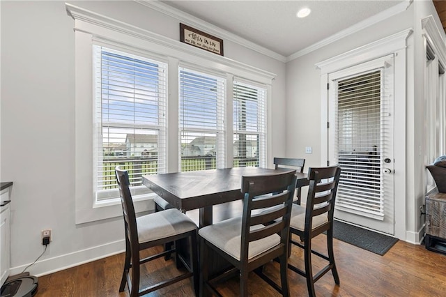 227 SW Eagles Ridge Dr, Blue Springs, MO 64014 - dining room featuring dark wood-style floors and ornamental molding