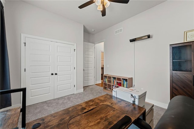 227 SW Eagles Ridge Dr, Blue Springs, MO 64014 - carpeted office space with a ceiling fan and baseboards