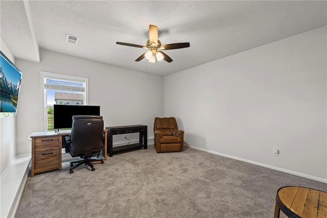 227 SW Eagles Ridge Dr, Blue Springs, MO 64014 - office featuring carpet flooring, ceiling fan, and a textured ceiling