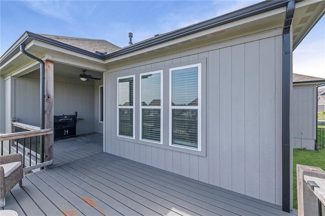 227 SW Eagles Ridge Dr, Blue Springs, MO 64014 - wooden deck featuring ceiling fan