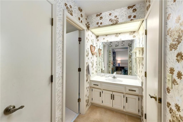 10432 Bond St, Overland Park, KS 66214 - bathroom with wallpapered walls and vanity