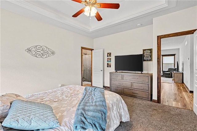 1658 Davis Cir, Eudora, KS 66025 - bedroom with a tray ceiling, carpet flooring, and ceiling fan