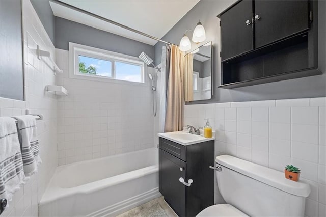 4717 W 76th St, Prairie Village, KS 66208 - full bathroom featuring tile walls, shower / tub combo, and vanity