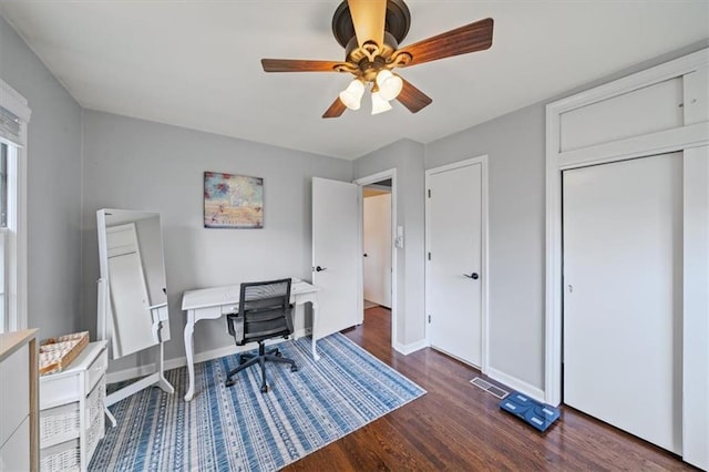 4717 W 76th St, Prairie Village, KS 66208 - office with wood finished floors and a ceiling fan