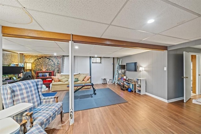 4717 W 76th St, Prairie Village, KS 66208 - exercise room featuring wood finished floors and a paneled ceiling