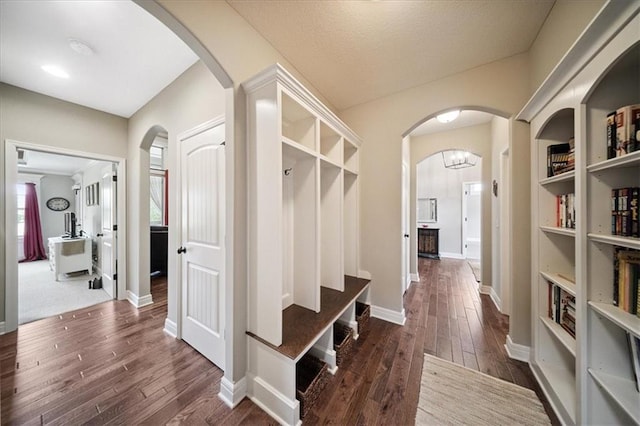 9158 W 178th Ter, Overland Park, KS 66013 - mudroom featuring dark wood finished floors, arched walkways, and healthy amount of natural light