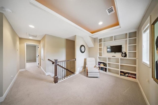 9158 W 178th Ter, Overland Park, KS 66013 - unfurnished room featuring an upstairs landing, carpet flooring, attic access, and built in shelves