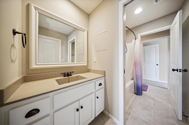 9158 W 178th Ter, Overland Park, KS 66013 - bathroom featuring vanity, shower / bath combo, and tile patterned floors