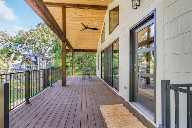 48 M St, Lake Lotawana, MO 64086 - wooden terrace featuring a ceiling fan