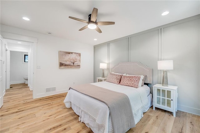 48 M St, Lake Lotawana, MO 64086 - bedroom with light wood-type flooring, recessed lighting, and ceiling fan