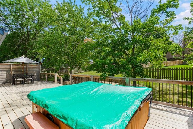 11245 S Penrose St, Olathe, KS 66061 - wooden terrace featuring a fenced backyard and outdoor dining space