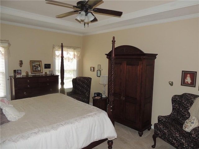 3722 S Bolger Ct, Independence, MO 64055 - bedroom featuring light carpet, crown molding, and a ceiling fan