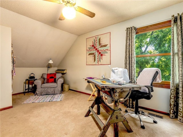 28804 E 116th St, Lees Summit, MO 64086 - carpeted office space featuring lofted ceiling and a ceiling fan