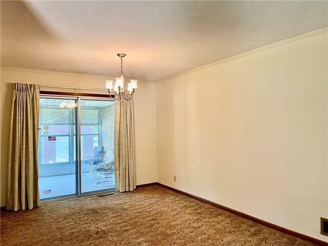 15007 E 41st St, Independence, MO 64055 - empty room featuring a chandelier, ornamental molding, carpet flooring, and a textured ceiling