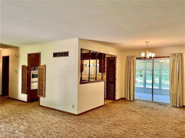 15007 E 41st St, Independence, MO 64055 - carpeted spare room with crown molding, a chandelier, and a textured ceiling