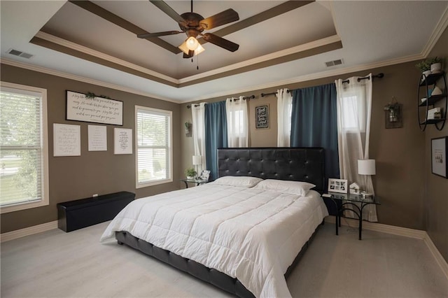 3132 SW Damon Ln, Lees Summit, MO 64082 - bedroom with a raised ceiling, crown molding, carpet, and a ceiling fan