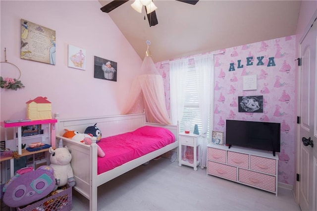 3132 SW Damon Ln, Lees Summit, MO 64082 - bedroom featuring lofted ceiling, ceiling fan, and wood finished floors
