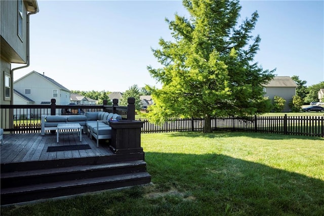 3132 SW Damon Ln, Lees Summit, MO 64082 - fenced backyard featuring outdoor lounge area, a deck, and a residential view
