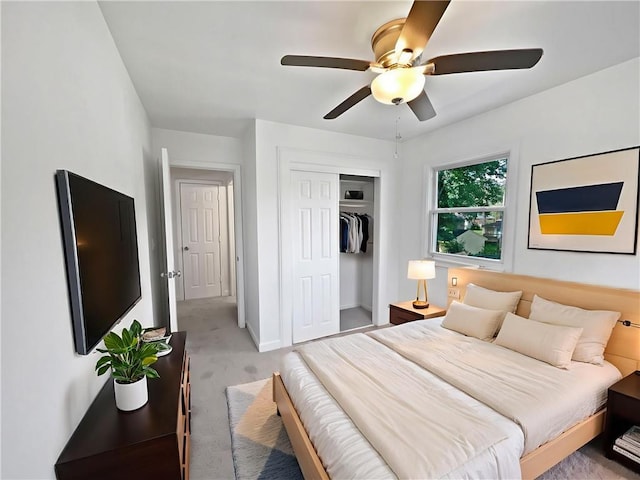 1208 Ranson Pl, Independence, MO 64057 - bedroom with light colored carpet, a closet, and a ceiling fan