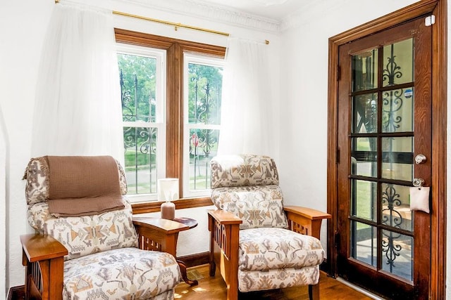 7101 Harrison St, Kansas City, MO 64131 - sitting room featuring ornamental molding and wood finished floors