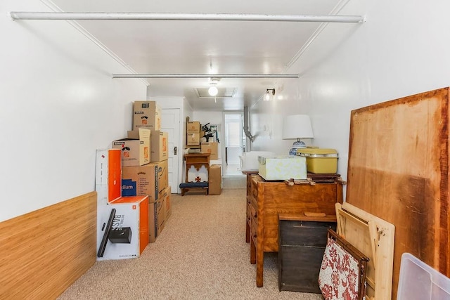 7101 Harrison St, Kansas City, MO 64131 - carpeted bedroom with crown molding and attic access
