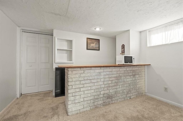 1916 NE Patterson Dr, Lees Summit, MO 64086 - indoor dry bar with light carpet, a textured ceiling, and white microwave