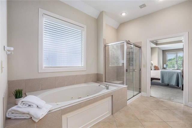 14622 S Garnett St, Olathe, KS 66062 - ensuite bathroom with a stall shower, a whirlpool tub, tile patterned floors, and recessed lighting