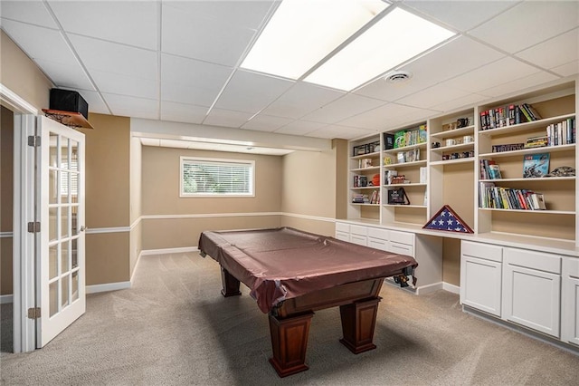 14622 S Garnett St, Olathe, KS 66062 - recreation room with light colored carpet, billiards, and a paneled ceiling