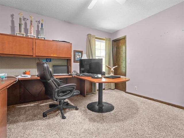 1490 216th St, Lathrop, MO 64465 - office area with carpet flooring, a textured ceiling, and ceiling fan