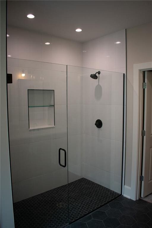 12820 N Arbor Way, Platte City, MO 64079 - full bath with a stall shower, recessed lighting, and tile patterned flooring