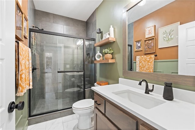 2768 SW 12th Ter, Lees Summit, MO 64081 - bathroom with vanity, marble look tiles, and a shower stall