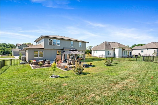 2768 SW 12th Ter, Lees Summit, MO 64081 - rear view of property with a gazebo, an outdoor hangout area, a patio area, and a fenced backyard