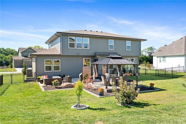 2768 SW 12th Ter, Lees Summit, MO 64081 - back of property featuring an outdoor living space, a gazebo, a patio area, and a fenced backyard