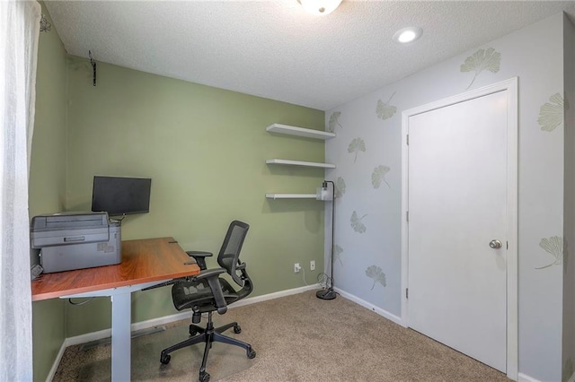1921 SW 4th St, Lees Summit, MO 64081 - carpeted home office featuring a textured ceiling and baseboards