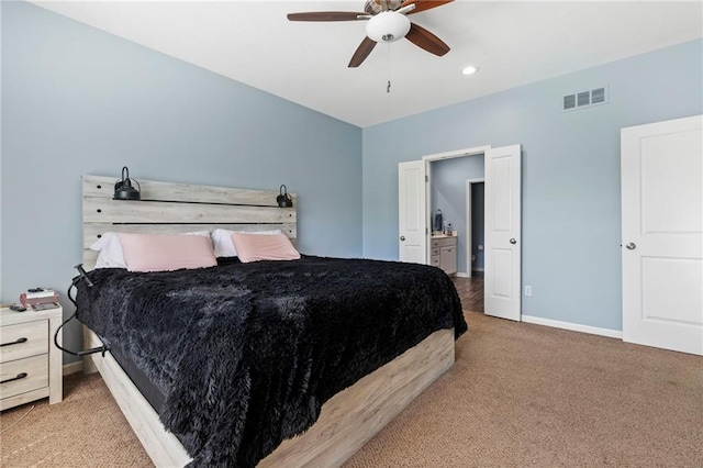 21904 Crystal Ave, Peculiar, MO 64078 - carpeted bedroom featuring ceiling fan, recessed lighting, and ensuite bathroom