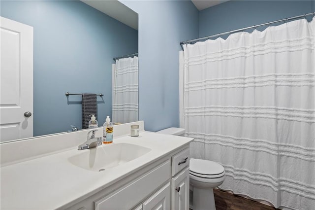 21904 Crystal Ave, Peculiar, MO 64078 - bathroom with vanity, wood finished floors, and a shower with curtain