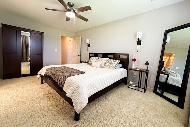 12748 Walker Ave, Kansas City, KS 66109 - bedroom with light carpet, ceiling fan, and access to outside