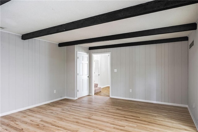16620 E 36th St, Independence, MO 64055 - spare room featuring beam ceiling, light wood finished floors, and wooden walls
