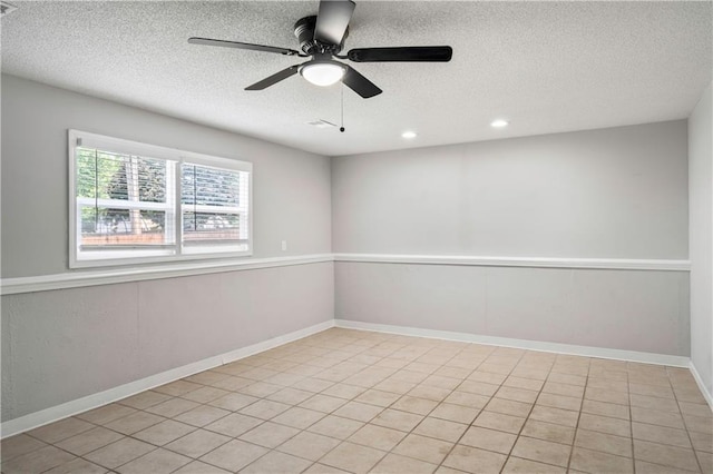 16620 E 36th St, Independence, MO 64055 - empty room featuring a textured ceiling, ceiling fan, recessed lighting, and light tile patterned floors