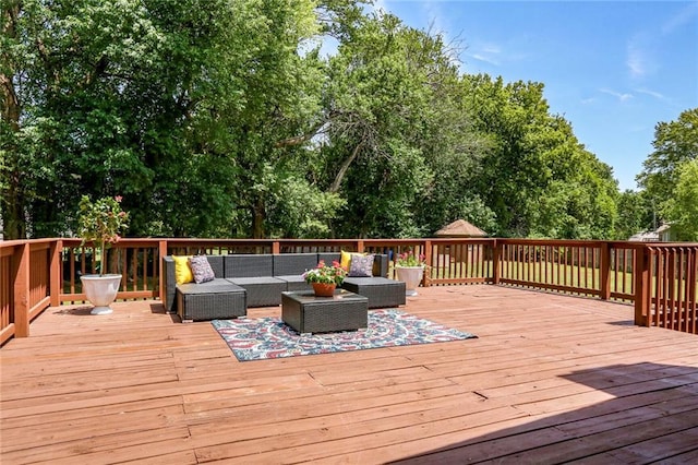 503 SE Brownfield Dr, Lees Summit, MO 64063 - wooden deck featuring an outdoor hangout area