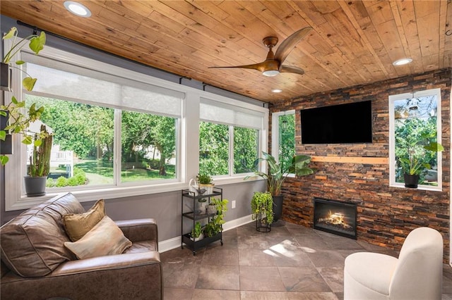 4140 W 131st Ter, Leawood, KS 66209 - sunroom / solarium featuring wooden ceiling and recessed lighting