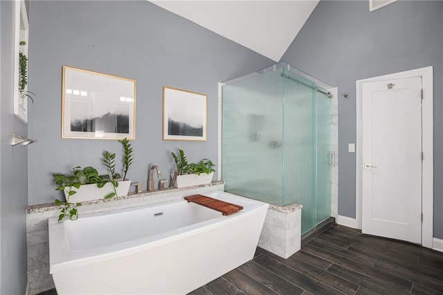 4140 W 131st Ter, Leawood, KS 66209 - full bath with a freestanding tub, wood finished floors, and a stall shower