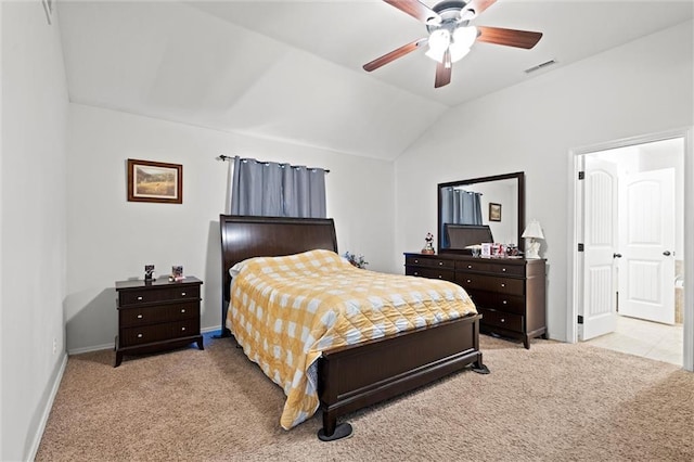 21506 Murlo Cir, Peculiar, MO 64078 - bedroom featuring light colored carpet, vaulted ceiling, and a ceiling fan