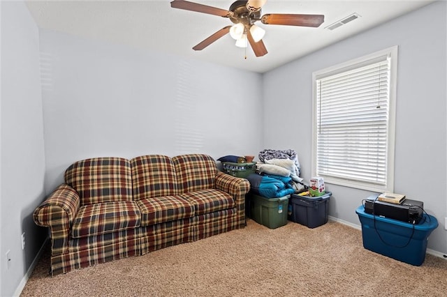 21506 Murlo Cir, Peculiar, MO 64078 - living area featuring carpet flooring and a ceiling fan
