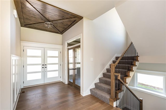 3361 W 187th St, Overland Park, KS 66085 - foyer entrance featuring french doors, wood finished floors, and stairs