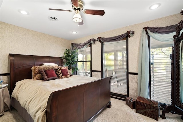 24445 E Truman Rd, Independence, MO 64056 - bedroom featuring light carpet, a ceiling fan, and recessed lighting