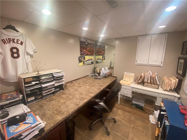 24445 E Truman Rd, Independence, MO 64056 - tiled home office with a drop ceiling