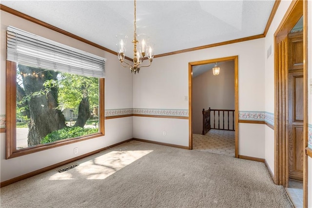 2117 Parker Ct, Blue Springs, MO 64015 - carpeted spare room featuring a chandelier and ornamental molding
