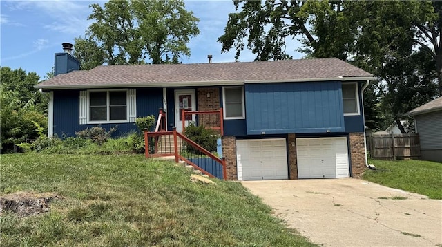 109 SE Rockwood St, Blue Springs, MO 64014 - single story home with a garage, a chimney, driveway, and brick siding